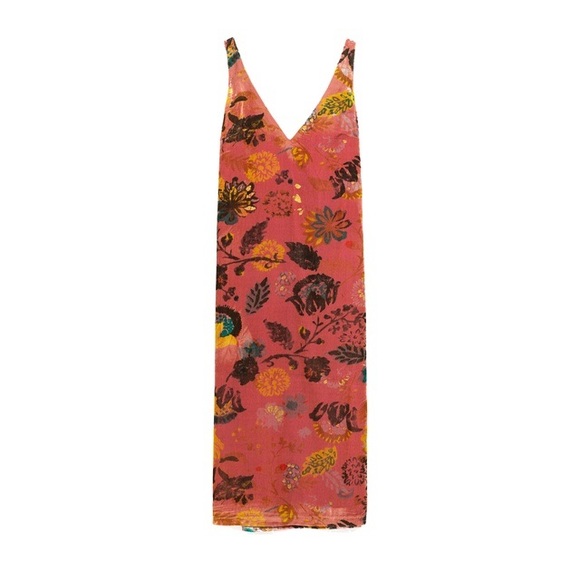ZARA Floral Velvet Printed Sleeveless Midi Slit Dress size small - Picture 2 of 16